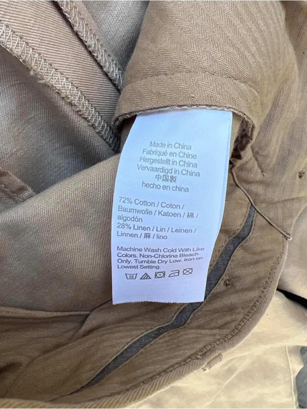 J Crew Linen Cotton Chino Pants Mens 33x30 Beige